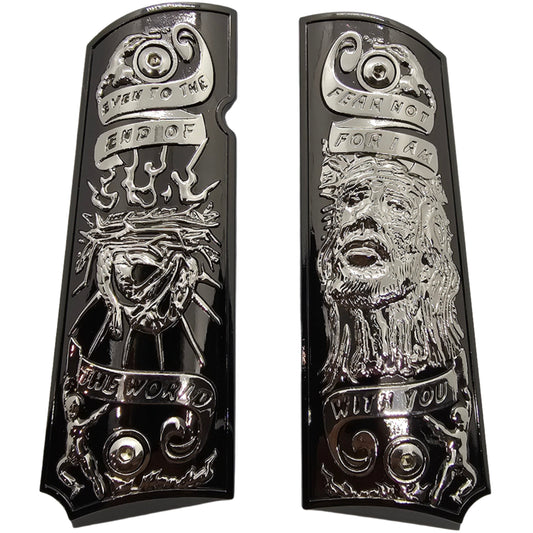 1911 Grips Full-Size Grips (Government/Commander) – Religious Design with Crown of Thorns and Jesus Engravings Fear Not for I Am with You, Ambi Cut, Screws Included