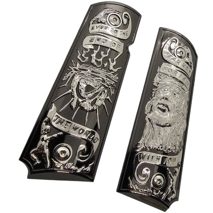 1911 Grips Full-Size Grips (Government/Commander) – Religious Design with Crown of Thorns and Jesus Engravings Fear Not for I Am with You, Ambi Cut, Screws Included