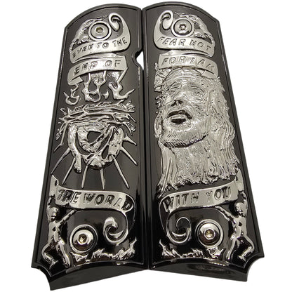 1911 Grips Full-Size Grips (Government/Commander) – Religious Design with Crown of Thorns and Jesus Engravings Fear Not for I Am with You, Ambi Cut, Screws Included