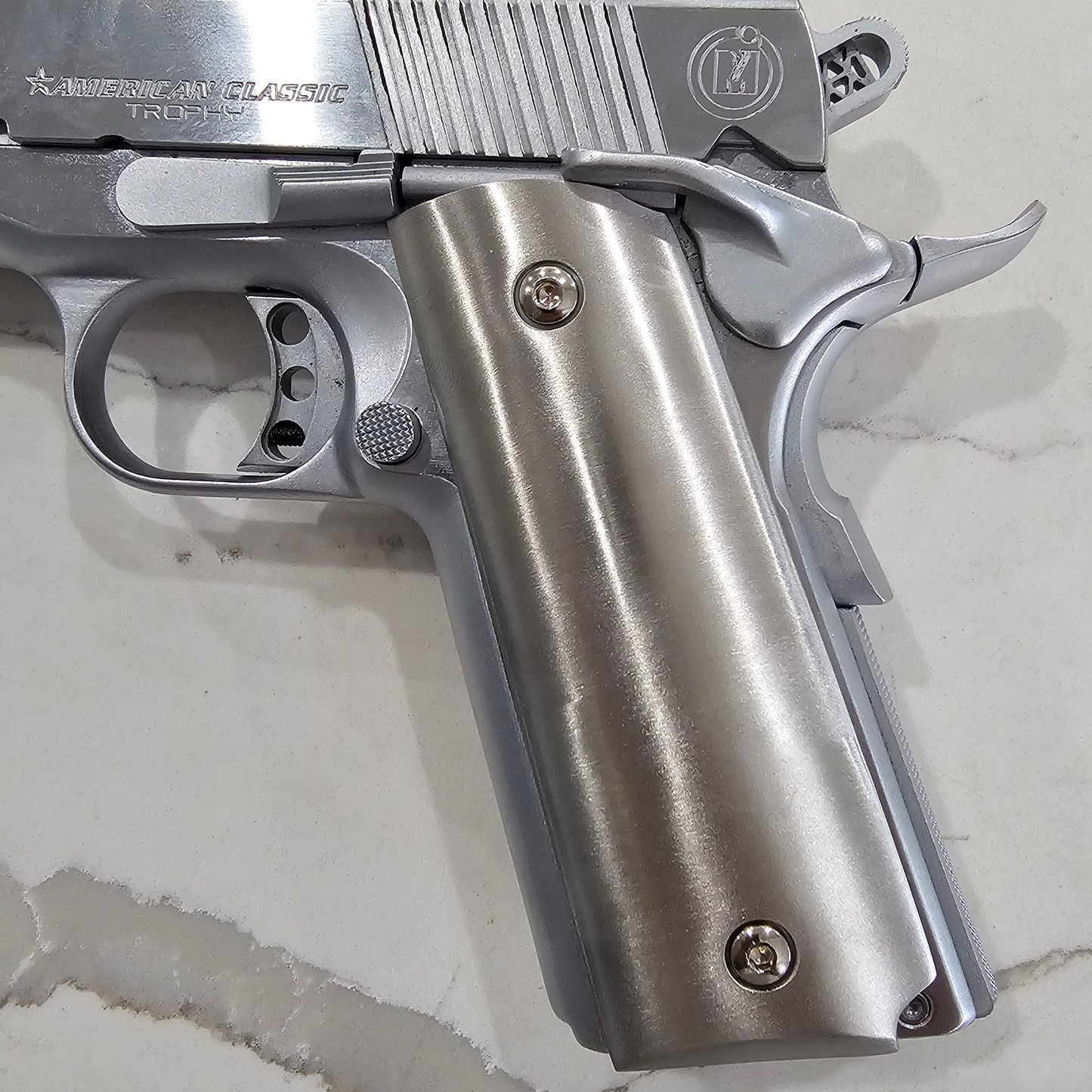 Stainless Steel 1911 full size grips Round Top