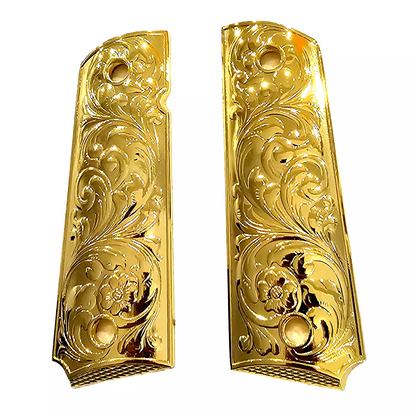 1911 GRIPS FULL SIZE - Metal - Scroll Design W Ambi Safety Gold #T-SC017