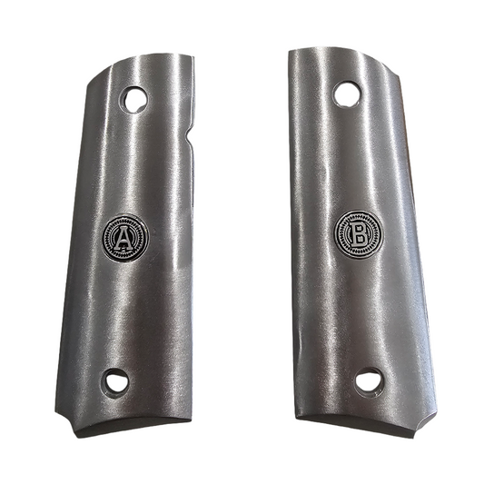 Stainless Steel 1911 full size grips Round Top With Silver Medallions (Your Initials)