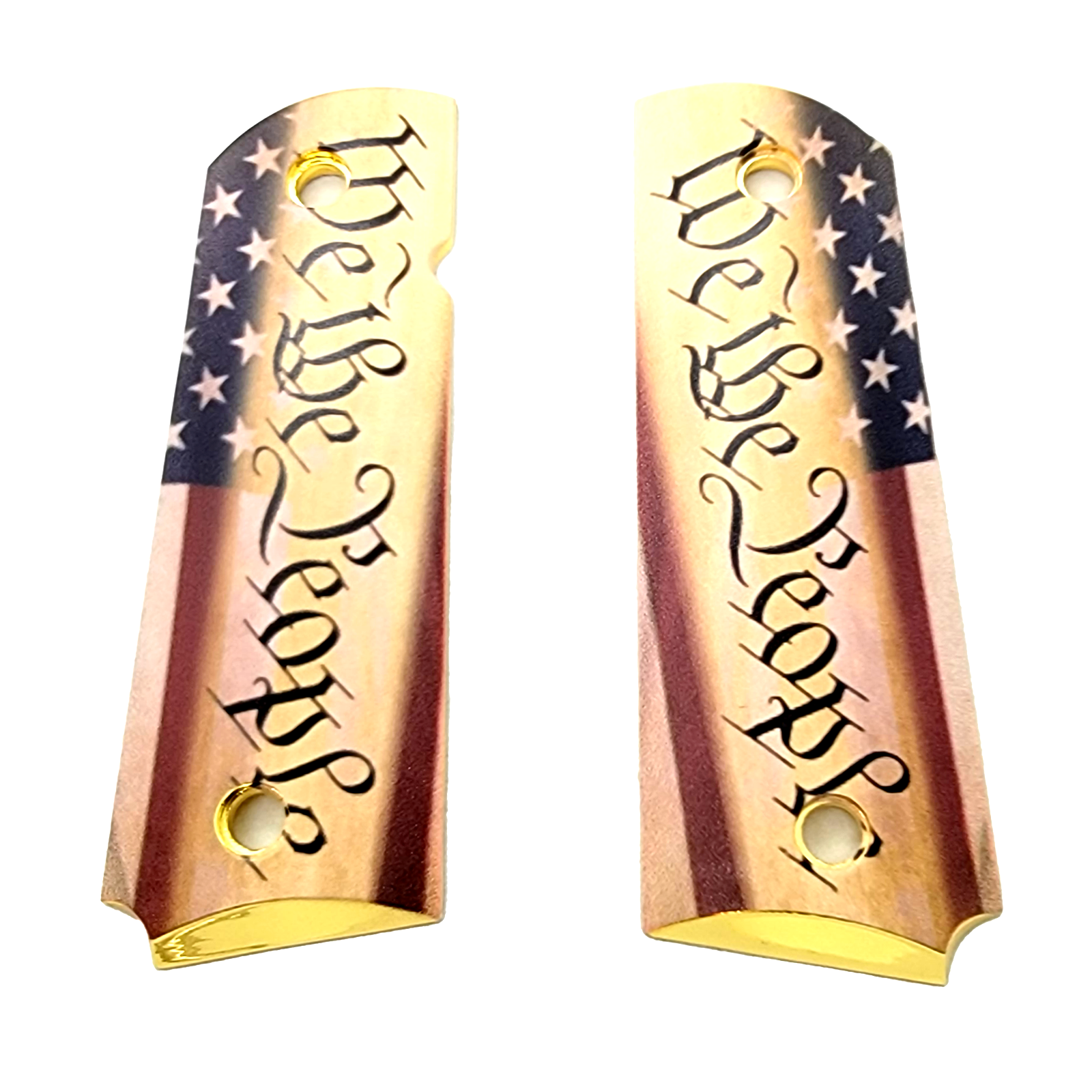 We The People 1911 Full Size Grips Metal Ambi Cut Usa Flag Gold Cander Trade Llc 